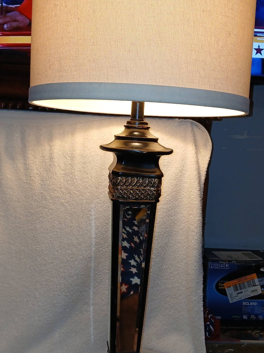 36" Vintage Chapman Wood And Metal Torchiere Column Table Lamp. Mirror Panels.